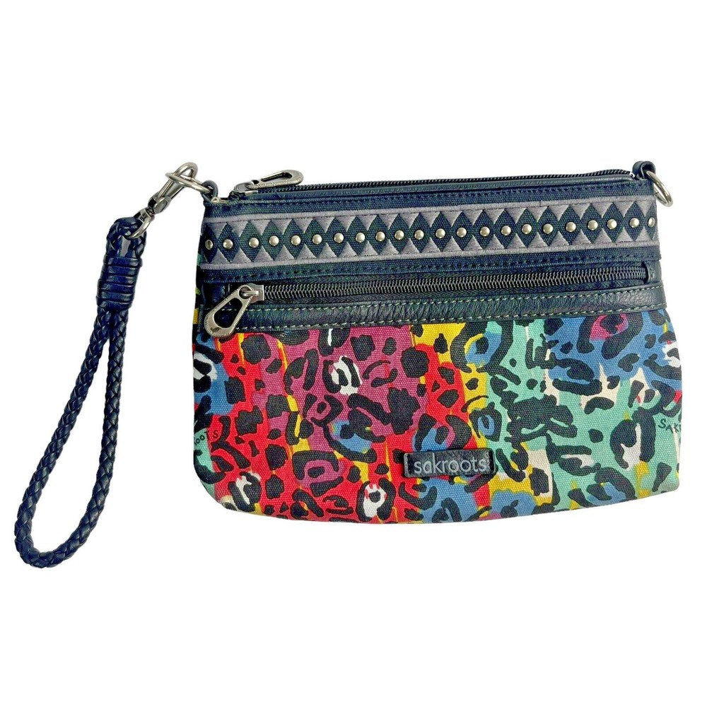 Sakroots Artist Circle Wristlet Clutch Textile Bag Multi Spotted Wildlife Campus